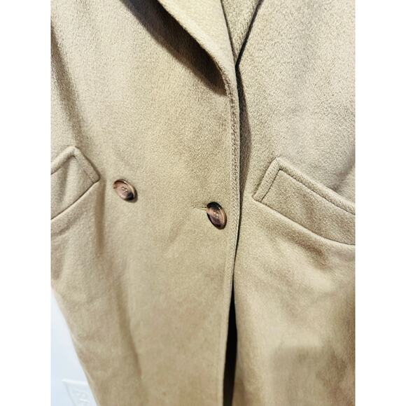 Vintage LARRY LEVINE Tan 100% Pure Wool Button Front Trench Coat Size 4 - Picture 9 of 15